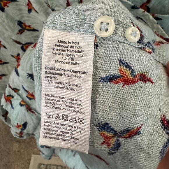 J.Crew 100% Linen Parrot Print Short Sleeve Button Down Shirt Men’s M Tropical - Picture 7 of 9
